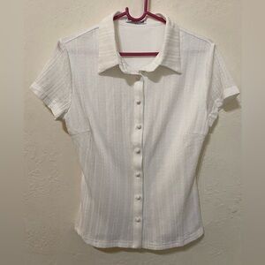 Princess Polly White Ribbed Button Front Short Sleeve Top Size US 8